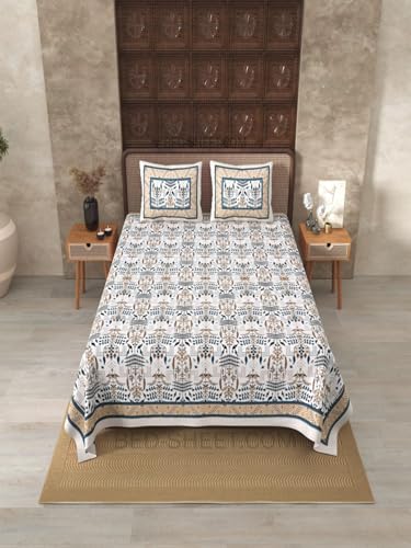 Image of Jaipur Fabric Premium Cotton Double Bed Sheet with 2 Pillow Covers | Modern Printed Bedding Set for Bedroom