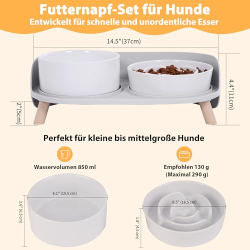 Antischlingnapf Hund Keramik Napfset erhöht - Hundenapf für langsames Fressen - Doppel-Fressnapf für kleine und mittelgroße Hunde - Futternapf & Wassernapf mit rutschfestem Ständer