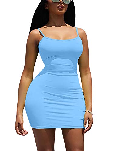 Image of LCNBA Sexy Spaghetti Strap Tank Dress Basic Backless Bodycon Club Party Mini Dress