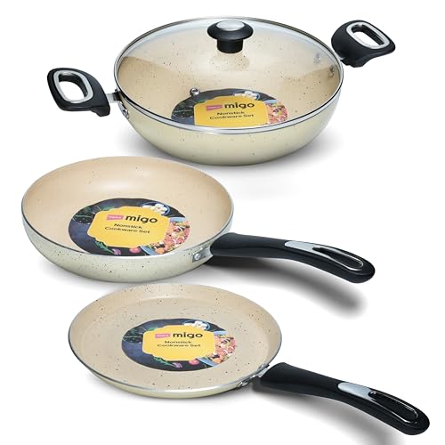 Impex Migo Non Stick Cookware Set | 4 Pcs Induction Bottom Cookware Set 3 mm Thick, Festival Gift Set, 5-Layer Super Granite Non-Stick Coated Cookware Set,Two Sides Spatter Design,1 Year Warranty Impex Migo Non Stick Cookware Set | 4 Pcs Induction Bottom Cookware Set 3 mm Thick, Festival Gift Set, 5-Layer Super Granite Non-Stick Coated Cookware Set,Two Sides Spatter Design,1 Year Warranty