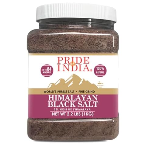 Pride Of India - Himalayan Black Rock Salt - Fine Grind, 2.2 Pound (1 Kg) - Kala Namak - Contains 84+ Minerals - Perfect for Cooking, Tofu Scrambles, Table, Kitchen, Restaurant, & Bathing Use Cover