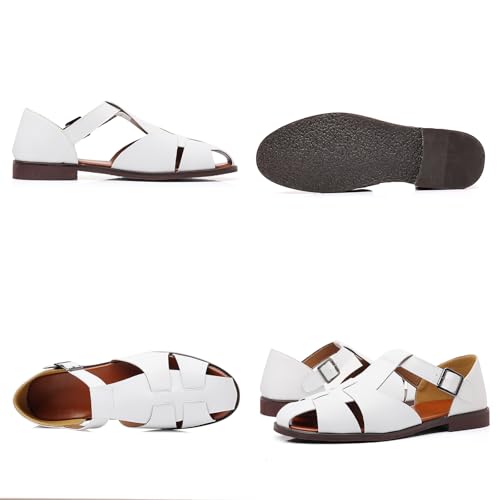 Men's Closed-Toe Flat Fisherman Sandals Lightweight Non-Slip Adjustable Hook & Loop Leather Wading Sandals for Summer Beach Casual Daily Wear3