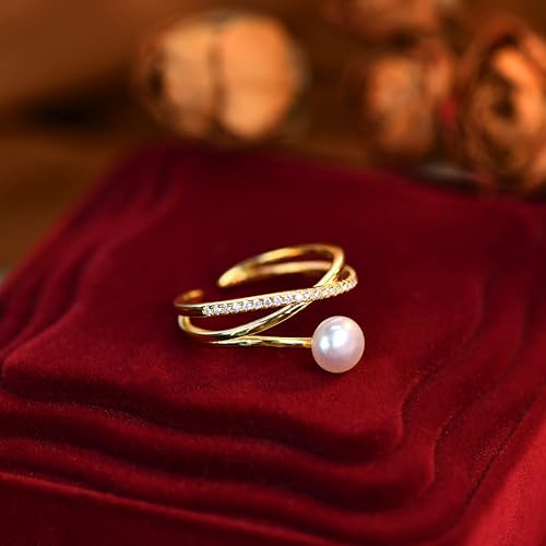 6mm Pearl Ring for Women Dainty X Criss Cross Gold Pearl Ring Stackable 925 Sterling Silver Cubic Zirconia Open Ring Promise Rings Birthday Christmas Wedding Jewelry Gifts for Her Mom2