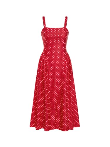 Image of CIDER Womens Polka Dots Summer Casual Dresses Square Neck Sleeveless Midi A Line Elegant Dress