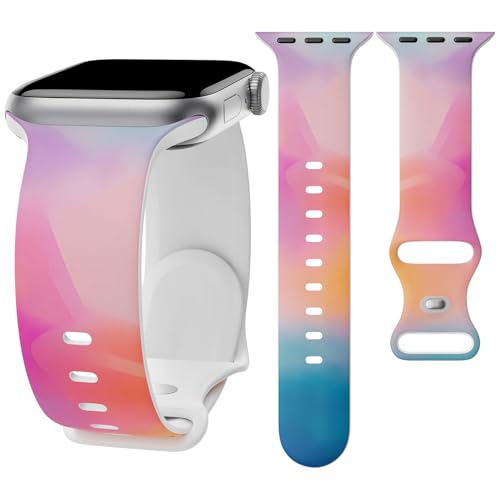 Image of Floral Band Compatible with Apple Watch Bands for Women 40mm 42mm 41mm 38mm 44mm 45mm 46mm 49mm, Cute Pattern Flower Soft Silicone Sport Strap for iWatch Series Ultra 11 10 SE 9 8 7 6 5 4 3 2