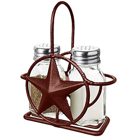 Brown Rustic Texas Star Paper Towel Holder, Napkin Holder, Salt and Pepper Shakers Holder, Country Farmhouse Iron Kitchen Counter Accessory Set Holders (Salt & Pepper Shaker Holder) Cover