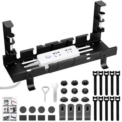 Bandeja De Gestión De Cables Debajo del Escritorio, Bandeja Cables Escritorio Retráctiles de 30.5CM a 55CM, Sin De Taladro, Organizador Cables Escritorio, Estante De Gestión, para Hogar y Oficina