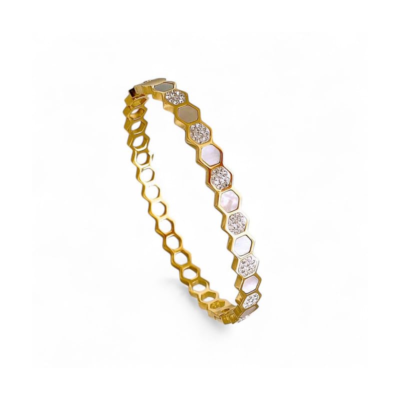 Stainless Steel Gold-Plated Anti Tarnish Hexagonal Openable Bracelet (DY-BNG-16135)