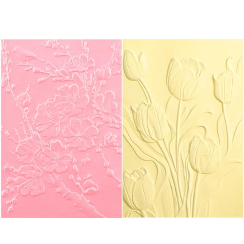 2 carpetas de grabado en relieve 3D para hacer tarjetas, pájaros, cerezo, flor de ciruelo y tulipán, texturas florales, impresiones, fondo, plantillas de plástico para manualidades, álbumes de