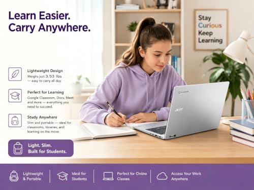 Image of Acer Chromebook 15.6 inch FHD Laptop, Intel Processor N4500, 4GB RAM, 64GB Storage, ChromeOS with Gemini AI, Numeric Keypad, Long Battery Life, for Education, Students & Everyday Use