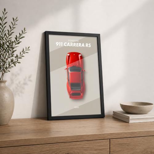 Image of 911 Carrera RS Premium Framed Wall Poster (12x18 Inch) | 1995 Red Sports Car Wall Art | Classic Automotive Decor for Garage, Man Cave, Bedroom, Office & Car Enthusiast Gift