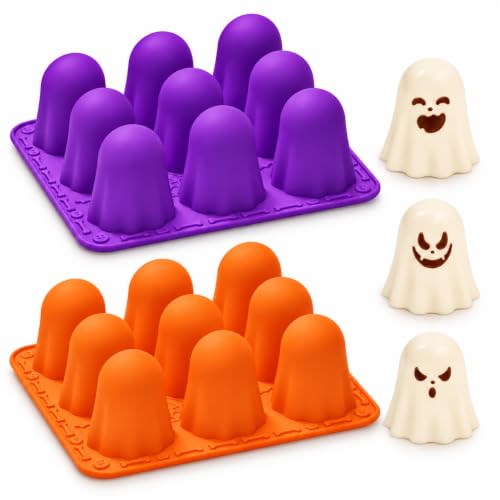 3D Ghost Silicone Mold 2 Pack Halloween Silicone Baking Mold for Chocolate Candy Fondant Cake Pop Gummy Jello Soap Candle Ice Cube Making DIY Crayon Resin Halloween Party Decorations - image 1