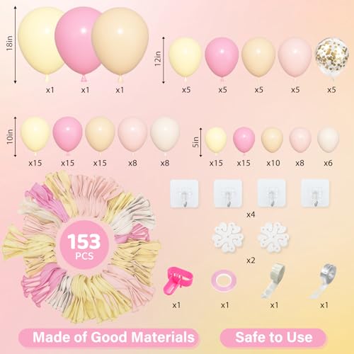 Image of Amandir 153pcs Pink and Yellow Balloon Arch Garland Kit Different Sizes