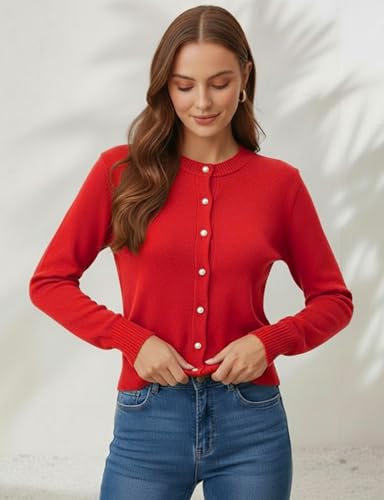 Image of Women's Casual Slim Fit Cardigan Sweaters Long Sleeve Button Down Lightweight Waist Length