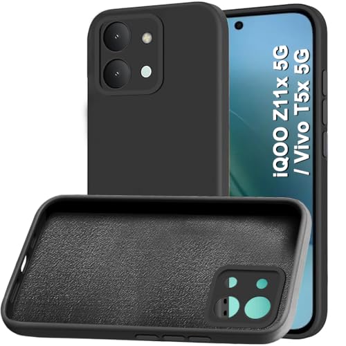 Image of TheGiftKart Liquid Silicon Back Cover Case for iQOO Z11x 5G / Vivo T5x 5G / Vivo Y51 Pro 5G | Total Camera Protection | Micro-Fibre Lining Inside | Shockproof Back Cover Case (Silicone, Black)
