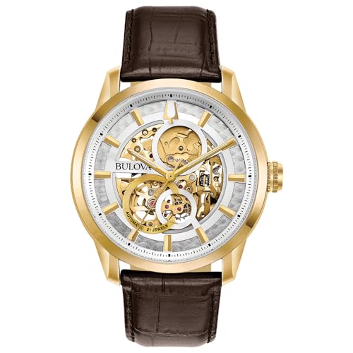 Bulova Men's Classic Sutton Automatic Skeleton Dial Brown Leather...