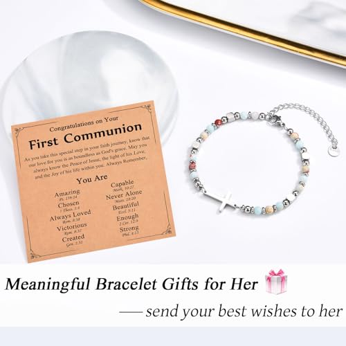 Image of Easter Basket Stuffers for Teens Girls, Christian Cross Bracelet Jewelry | Baptism Confirmation First Communion Easter Gifts for Girls