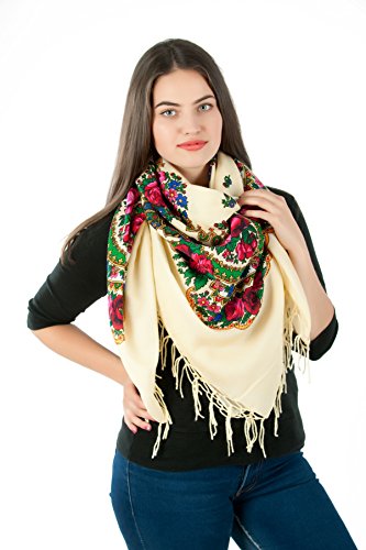 Supplied by Home Decor UK Große Stilvolles Schal-Tuch mit schönem, slawische Folklore Muster 125cm x 125cm Beige Supplied by Home Decor UK Große Stilvolles Schal-Tuch mit schönem, slawische Folklore Muster 125cm x 125cm Beige