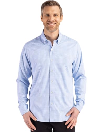 Cutter & Buck Skyline Epic Confidence Recycled Gingham Mens Big & Tall Long Sleeve Dress Shirt, Atlas/White, 5XB