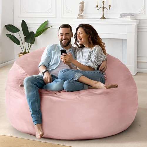 HABUTWAY Bean Bag Chair: Giant 5' Memory Foam Furniture Bean Bag Chairs for Adults with Microfiber Cover 5Ft (Pink)