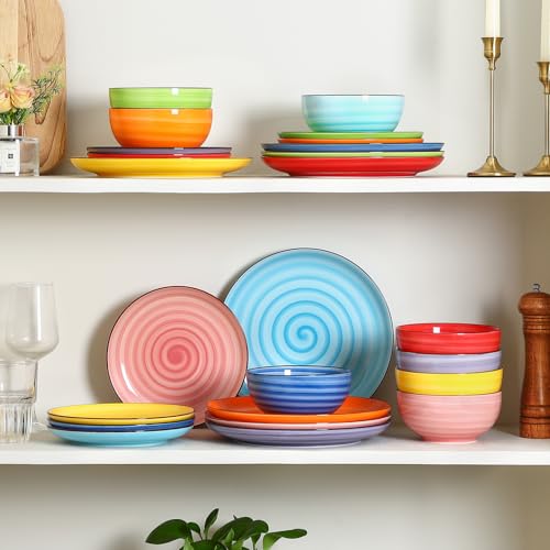 Image of Selamica Ceramic Plates and Bowls Sets,24 Pieces Dinnerware Sets for 8,Scratch Resistant Dish Set for holiday gathering,Dishwasher & Microwave Safe, Dopamine colors