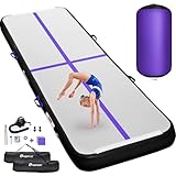 FBSPORT 空気注入式 エア体操マット 厚さ4インチ エアローラー 40x23.6インチ 電動エアポンプ付き 10フィート トレーニングマット 家庭用 チアリーディング アウトドア トレーニング パーク ヨガ ビーチ ウォーター (パープル)