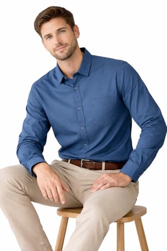 Image of Men's Solid Casual Shirt | Casual Plain Button Down Shirt for Men | Regular Fit Full Sleeves Smart Formal & Casual Wear