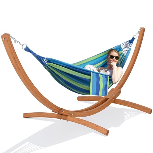 Image of SUNCREAT Hammocks Double Hammock with 10 ft Wooden Stand Included, Green