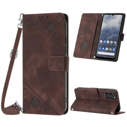 Mo-Beauty Funda para Nokia G100, Funda Antigolpes de Piel Prémium Cruzada, Correa Ajustable [3 Ranuras] [Soporte] [Hebilla Magnética] Compatible con Nokia G100 - Marrón