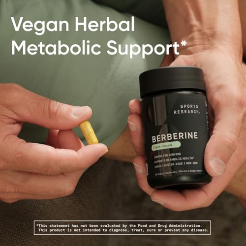 Image of Sports Research Berberine 1000mg, 60 Veggie Capsules | Herbal Ayurvedic Metabolic Health Support | Vegan Certified, Gluten-Free, Non-GMO - 30 Servings