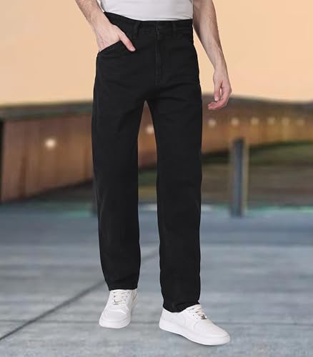 Image of i'sol Men's Loose Baggy Fit Cargo Carpenter Jeans with 6 Pockets Non-Stretchable