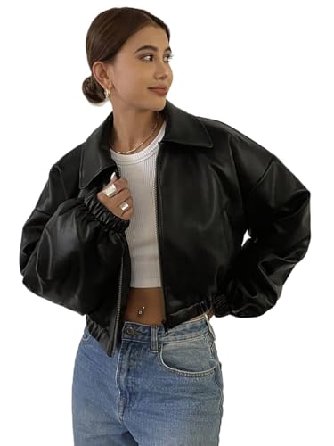 Women's Winter Overcoat Drop Shoulder Zip Up Cropped Long Sleeve Jacket Warm Outerwear