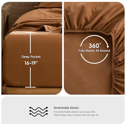 Image of MooMee Sheet Set 100% Washed Cotton Linen-Like Extra Deep Pocket Full | Relaxed Linen-like Texture. Soft, Breathable & Lightweight Comfort. 15-19 inch Extra Deep Pocket with All-around Elastic