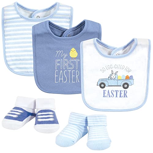 Image of Hudson Baby Unisex Baby Cotton Bib and Sock Set, Easter Truck, One Size