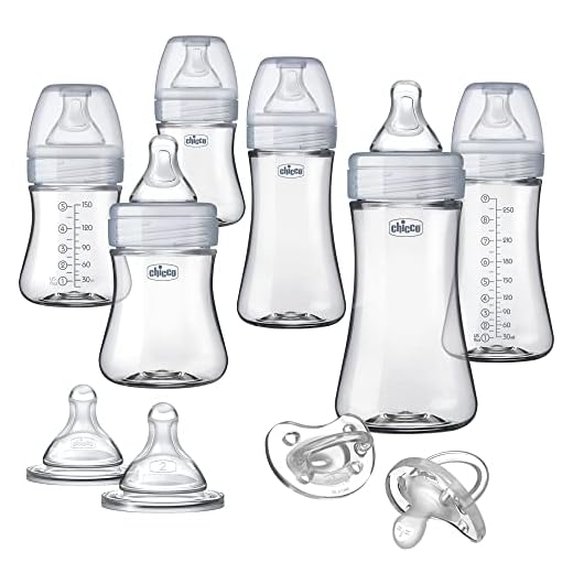 Chicco Duo Deluxe Hybrid Baby Bottle Gift Set (Glass Inside/Plastic Outside), Clear/Grey, Neutral, 10 Piece