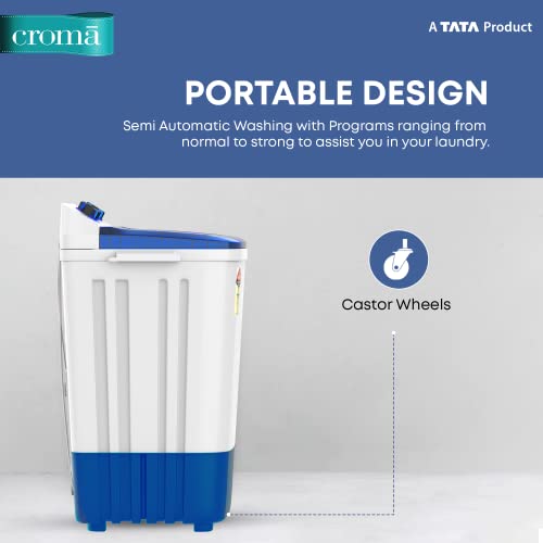 Image of Croma 6.5 kg 5 Star Semi Automatic Top Load Washing Machine with 2 Years Comprehensive Warranty (CRLW065SMF202351, Blue)