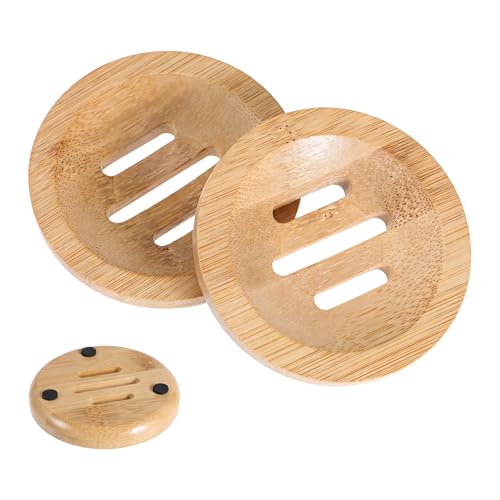 TOPBATHY 2Pcs Round Bamboo Soap Dishes, 3.15 in Bath and Sink Tray Set