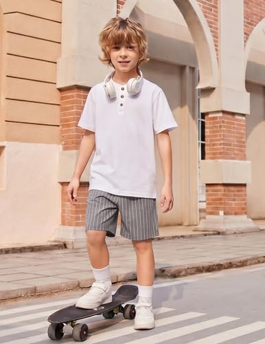 Image of Arshiner Boy's Textured Button Up Shirt and Shorts Set 2 Piece Summer Beach Outfit for 5~12 Years Kids