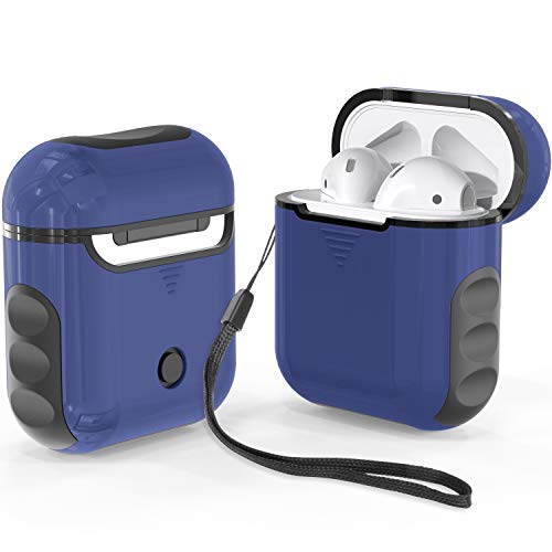 ORETECH Coque Compatible avec Airpods,Coque pour Airpods 1 et Airpods 2 Étui Protecteur pour AirPods 2 en 1 Antichoc Anti Rayures Silicone PC Accessoires Coque de Charge Bleu et Noir