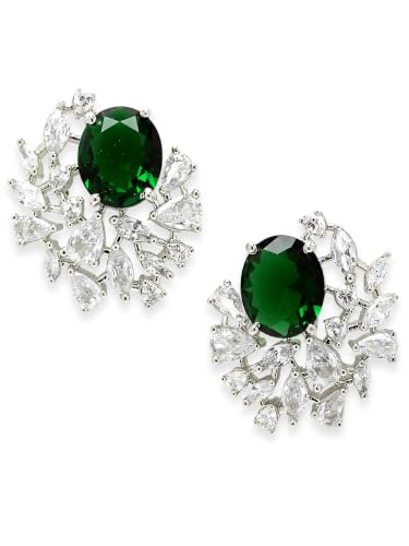 Image of Karatcart Women Green American Diamond Stud Earrings