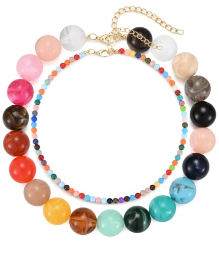 Colorful Chunky Beaded Necklace for Women, 2PCS Boho Layered Statement Set - image 1