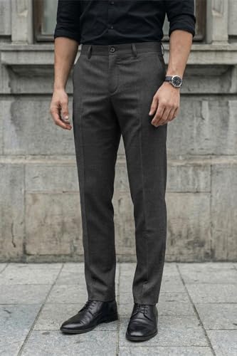 Image of Louis Philippe Men's Slim Fit Elastica - Flat Front Comfort Stretch for All Day Comfort & Flexibility Checks Formal Trouser