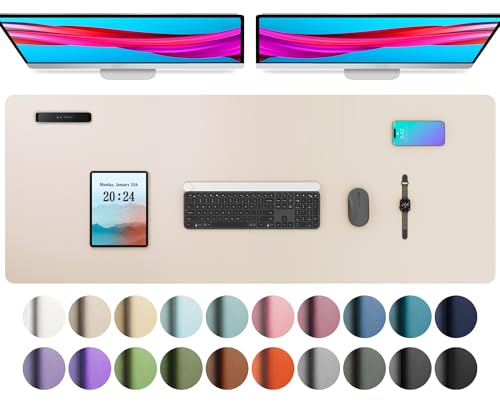 Image of Aothia Large PU Leather Desk Pad Protector - Non-Slip Mouse Pad & Writing Mat for Office /Home, Waterproof, Easy to Clean(48 inch x 17 inch, Eggshell)