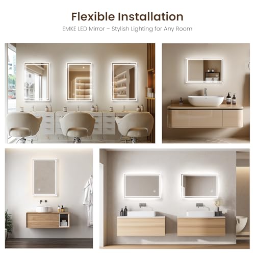 EMKE Bathroom Mirror with LED Lights, 40 x 60 cm Illuminated Wall Mounted Vanity Mirror, Backlit Bathroom Mirrors with Dimmable/Anti-fog/Touch Switch, Hardwired, IP44 - Cosy Home Interiors EMKE Bathroom Mirror with LED Lights, 40 x 60 cm Illuminated Wall Mounted Vanity Mirror, Backlit Bathroom Mirrors with Dimmable/Anti-fog/Touch Switch, Hardwired, IP44 - Image 5