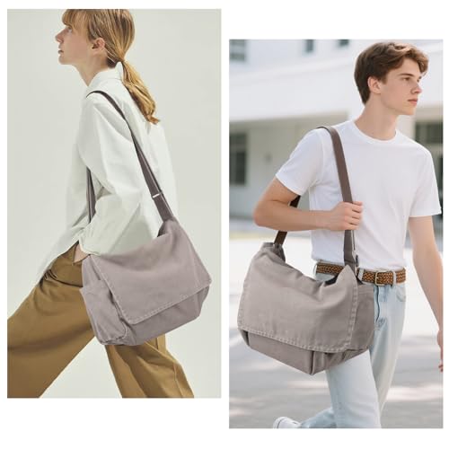 ChuLian Messenger Bag for Women Men Satchel Bag Canvas Crossbody Shoulder Bag Casual Sling Bag Gray