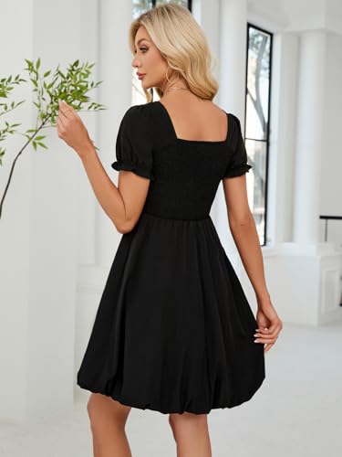 Lyrur Women's Summer Bubble Dresses 2025 Trendy Casual Short Sleeves Square Neck Cute Aline Tiered Sundresses with Pockets4