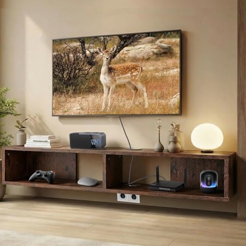 El Mejor Listado de Centro de Tv Top 5. 48 KONEIYA Mueble para TV, Repisas Flotantes para TV, 2 Cables Ordenada y Espacios Abiertos, Centro de Entretenimiento, para Salas de Estar, Dormitorios, Estudios y Salas de Gamer, 80...