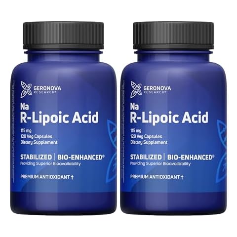 GeroNova Research R-Lipoic Acid 115mg 120 Caps - Stabilized R-Alpha Lipoic Acid With Superior Bioavailability, Metabolic Activity & Healthy Aging Support - Gluten Free & Non-GMO Antioxidant Supplement Cover