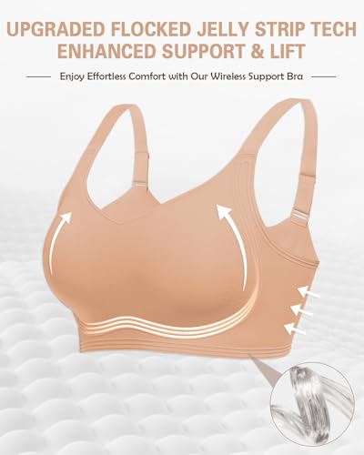 Image of Wireless Back Fat Smoothing Bra Comfortable Support Padded Bras Full Coverage Seamless Bras with Lift No Underwire Deep Nude