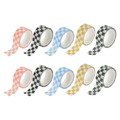 TOYANDONA 10 Rollos de Cinta Washi Adhesiva de Papel Cuadrícula Cinta Decorativa para Manualidades y Scrapbooking Reposicionables para Planificadores y Etiquetas